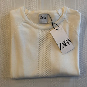 Zara White Perforated Short Sleeve Sweater
